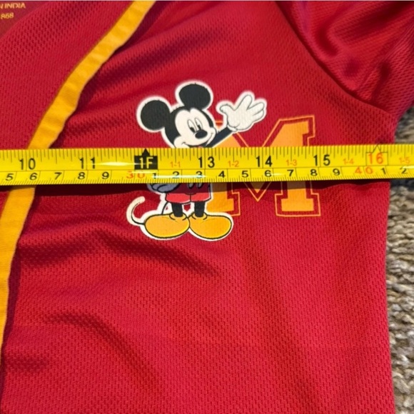 Disney Mickey Mouse Baseball Jersey #28 Womens S Red Button Down Short Sleeve - Picture 4 of 6